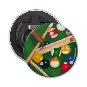 Lifelike Billiards Table with Balls and Chalk Bottle Opener