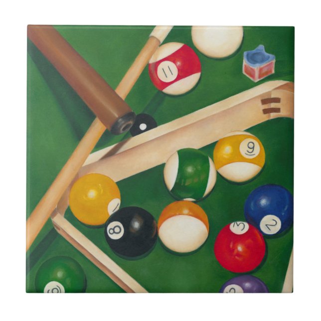Lifelike Billiards Table with Balls and Chalk Ceramic Tile (Front)