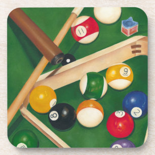 Lifelike Billiards Table with Balls and Chalk Coaster