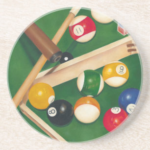 Lifelike Billiards Table with Balls and Chalk Coaster