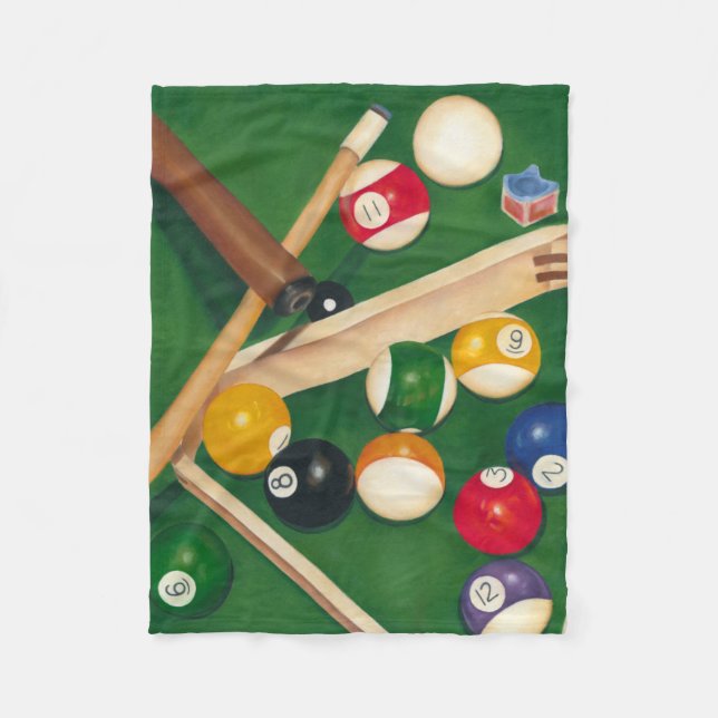 Lifelike Billiards Table with Balls and Chalk Fleece Blanket (Front)