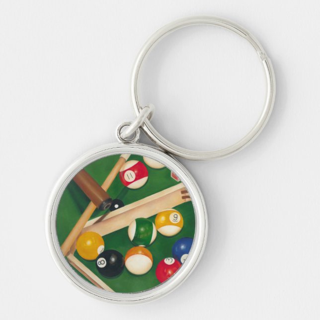 Lifelike Billiards Table with Balls and Chalk Key Ring (Front)