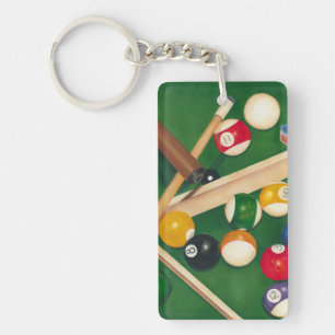 Lifelike Billiards Table with Balls and Chalk Key Ring