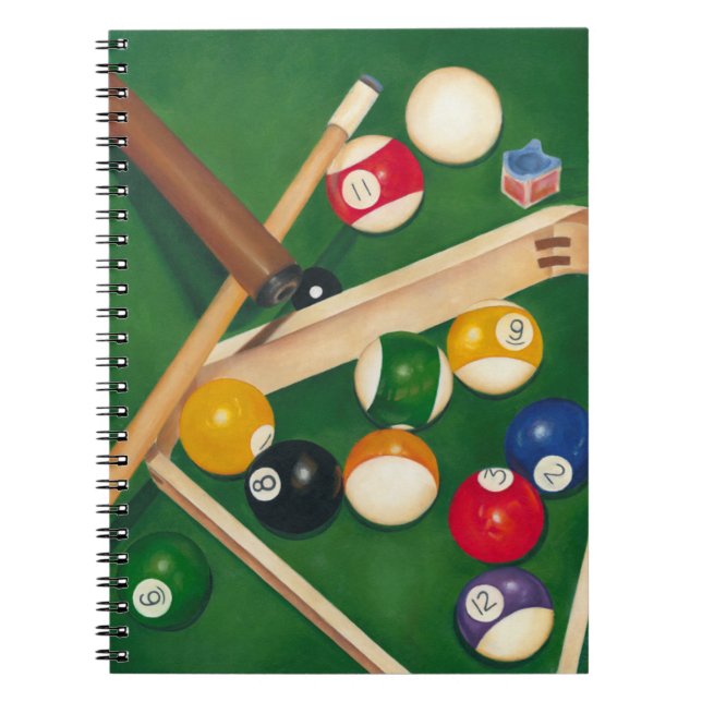 Lifelike Billiards Table with Balls and Chalk Notebook (Front)