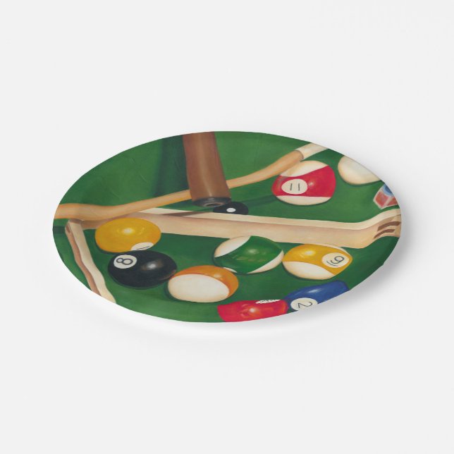 Lifelike Billiards Table with Balls and Chalk Paper Plate (Angled)