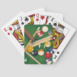 Lifelike Billiards Table with Balls and Chalk Playing Cards
