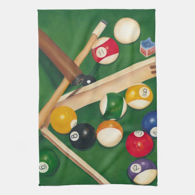 Lifelike Billiards Table with Balls and Chalk Tea Towel (Vertical)