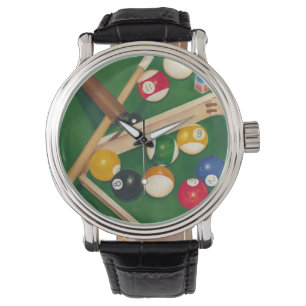 Lifelike Billiards Table with Balls and Chalk Watch