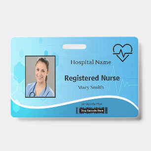 Lifeline Blue Medical Heartbeat Photo ID Badge