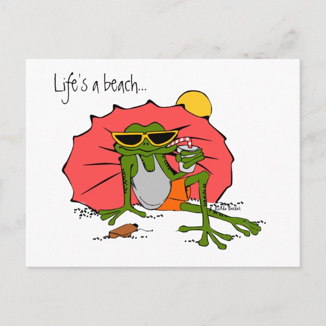Life's a beach... Cartoon Frog on the Beach Postcard (Front)