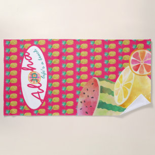 Lifes a Beach! Fun Tropical Fruit Monogrammed Beach Towel