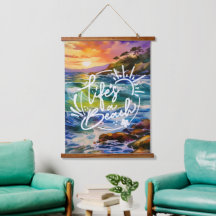 Life's a beach quote on watercolor art