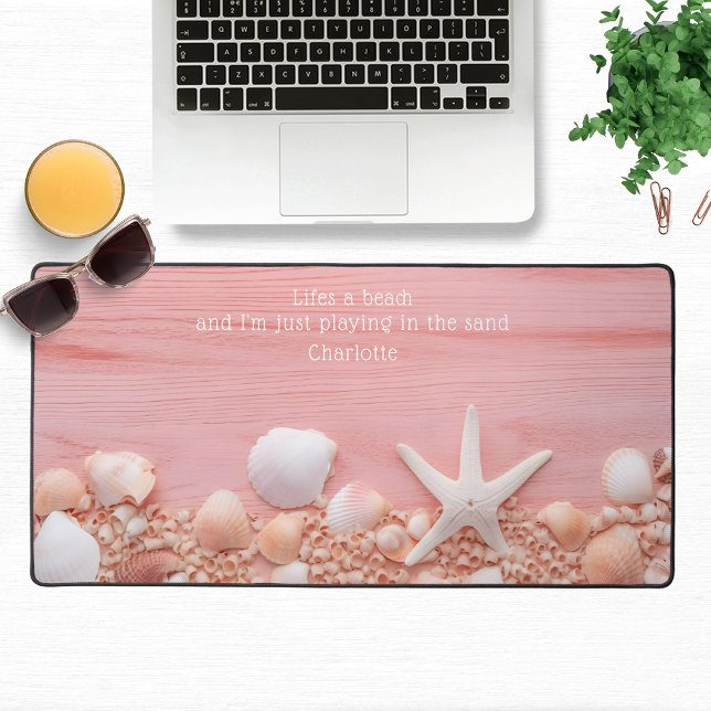 Life's A Beach Quote Seashells Personalised Name Desk Mat (Creator Uploaded)