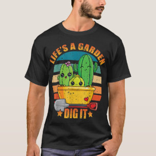 Life's A Garden Dig It Vintage Retro Sunset Design T-Shirt