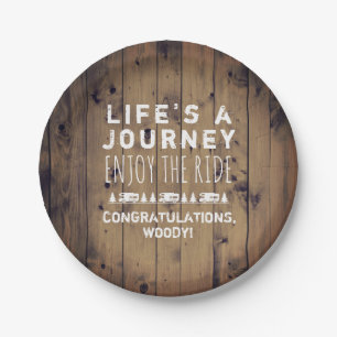 Life's a Journey Rustic Wood RV Retirement Party Paper Plate