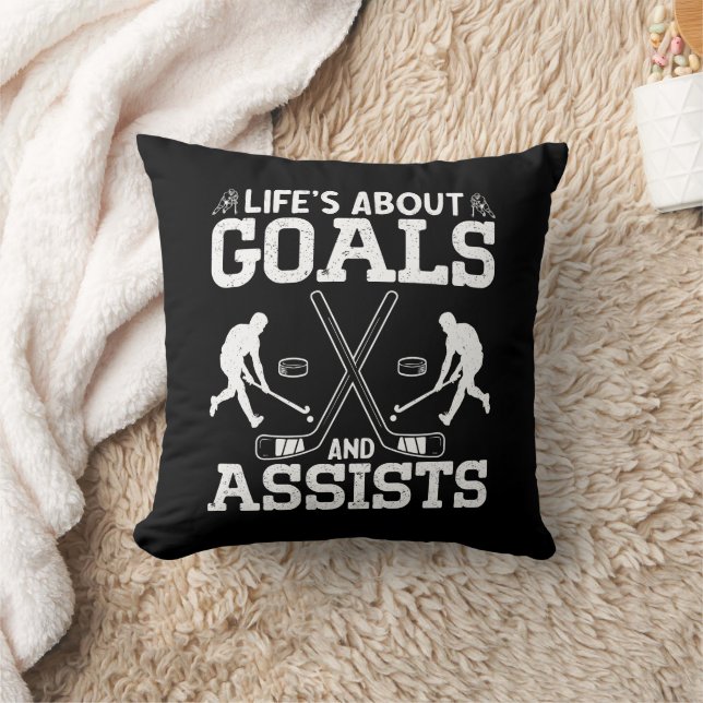 Life's About Goals And Assists Ice Hockey Lover Cushion (Blanket)