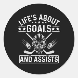 Life's About Goals Youth Ice Hockey Boys Kids Classic Round Sticker