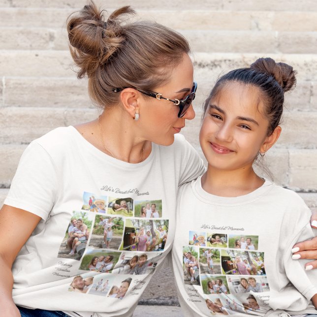 Lifes Beautiful Moments 11 Photo Collage Black T-Shirt (Sizes for all the family! Easily add your photos and quotes.)