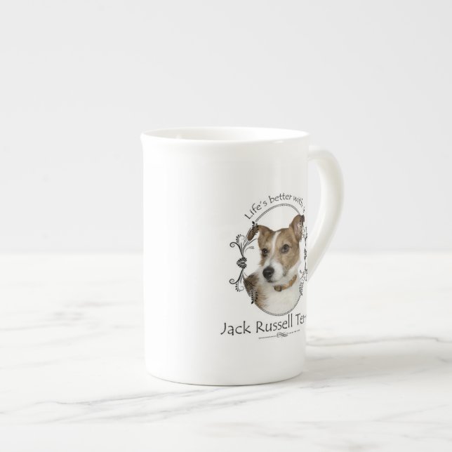 Life's Better Jack Russell Bone China Mug (Front Right)