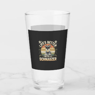 Life's Better With A Schnauzer Retro Dog Lover Glass