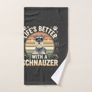 Life's Better With A Schnauzer Retro Dog Lover Hand Towel