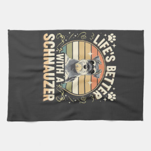 Life's Better With A Schnauzer Retro Dog Lover Tea Towel