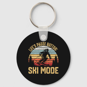 Life's Pause Button Ski Mode Retro Skiing Key Ring