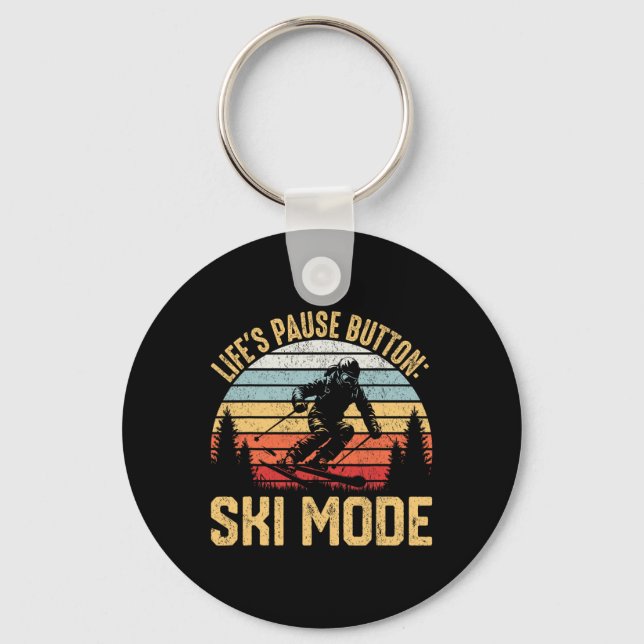 Life's Pause Button Ski Mode Retro Skiing  Key Ring (Front)