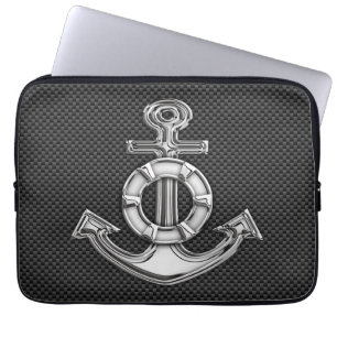 Lifesaver Anchor on Carbon Fibre Style Decor Laptop Sleeve