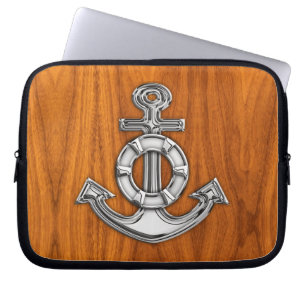 Lifesaver Chrome Anchor on Teak Veneer Styles Laptop Sleeve