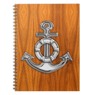 Lifesaver Chrome Like Anchor on Teak Veneer Notebook