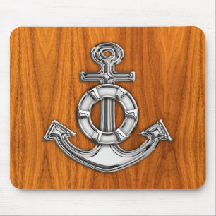 Lifesaver Chrome Style Anchor on Teak Veneer Mouse Pad