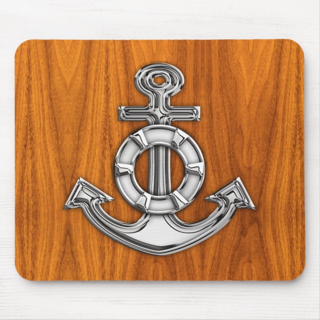 Lifesaver Chrome Style Anchor on Teak Veneer Mouse Pad (Front)