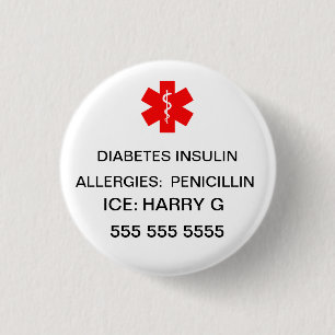 Lifesaving Medical Alert Emergency Details 3 Cm Round Badge
