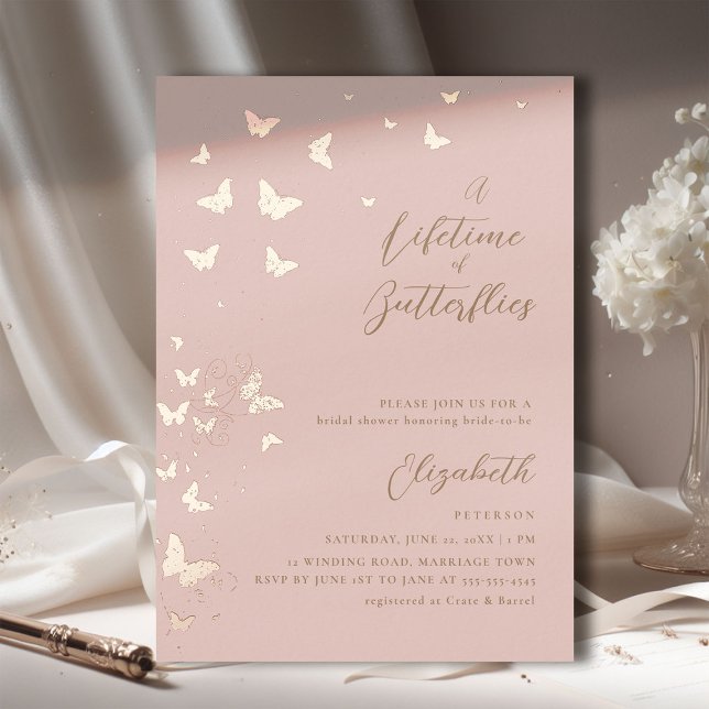 Lifetime Butterflies Peach Gold Chic Bridal Shower (a lifetime of butterflies bridal shower invitation peach rose gold romantic elegant boho chic modern)