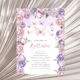 Lifetime Butterflies Pink Purple Bridal Shower Invitation