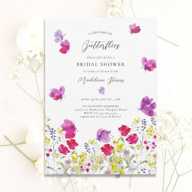 Lifetime Butterflies Wildflower Love Bridal Shower Invitation (lifetime of butterflies theme bridal shower invitation whimsical wildflowers watercolor romantic)