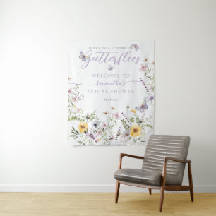 Lifetime of Butterflay Purple Floral Bridal Shower Tapestry