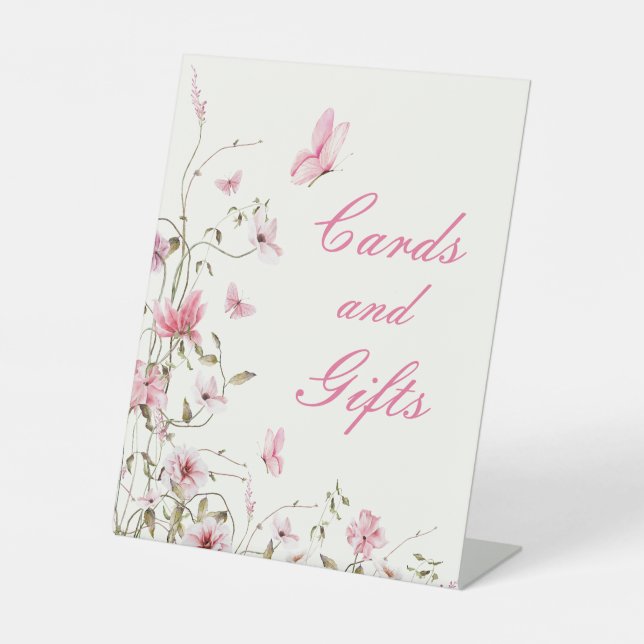 Lifetime of Butterflies Bridal Shower Cards Gifts Pedestal Sign (Front)