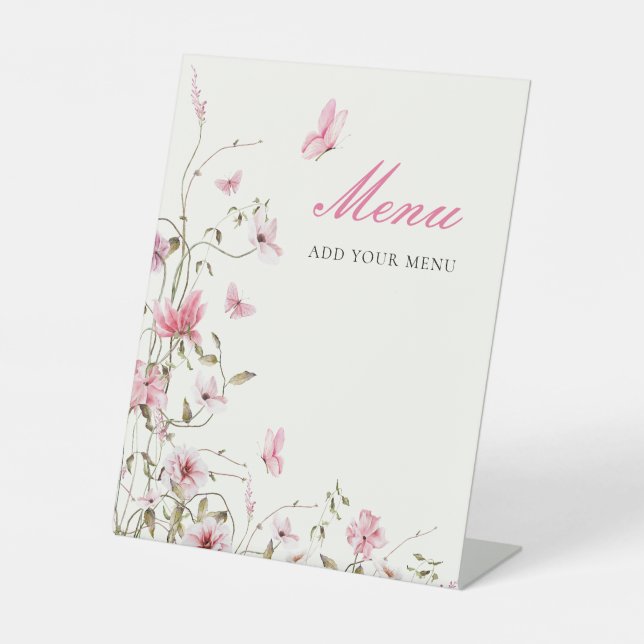 Lifetime of Butterflies Bridal Shower Menu Pedestal Sign (Front)