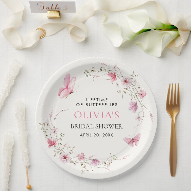 Lifetime of Butterflies Bridal Shower Paper Plate (Wedding)