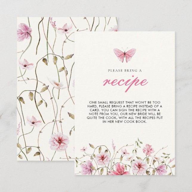 Lifetime of Butterflies Bridal Shower Recipe  Enclosure Card (Front/Back)