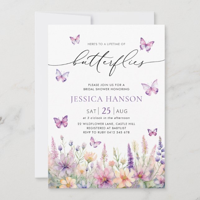 Lifetime of Butterflies Bridal Shower Wildflower  Invitation (Front)