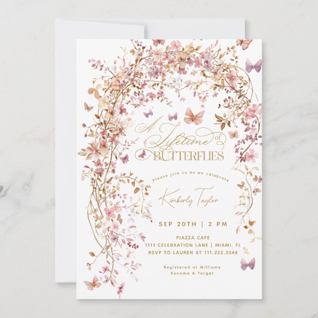 Lifetime of Butterflies Bridal Shower Wildflowers Invitation (Front)