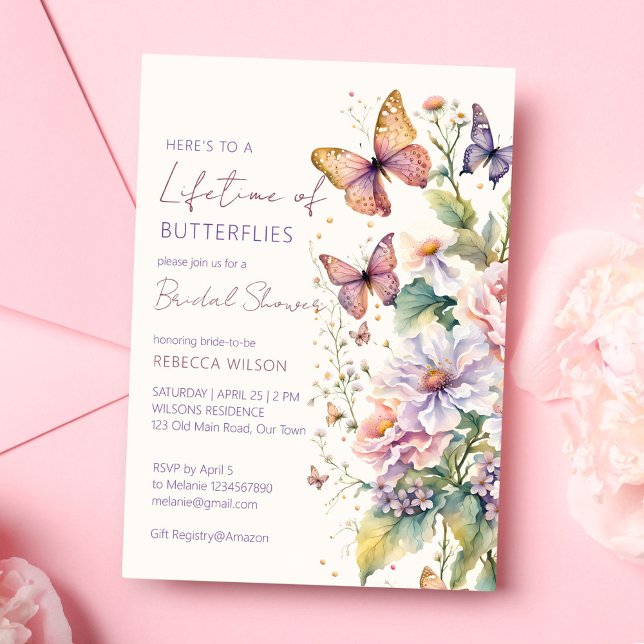 Lifetime of Butterflies floral bridal shower Invitation (Lifetime of Butterflies floral garden bridal shower Invitation template spring summer wild flowers)