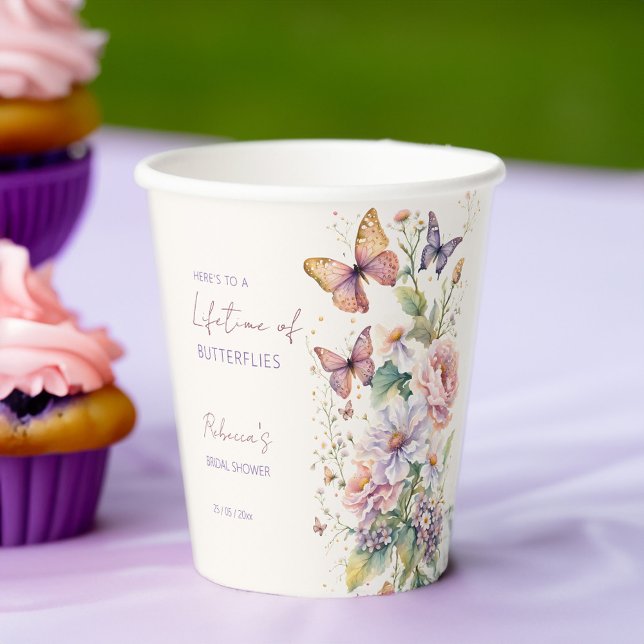 Lifetime of Butterflies floral bridal shower Paper Cups (Lifetime of Butterflies floral bridal shower Paper Cups personalized tableware enchanted garden)