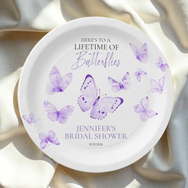 Lifetime of Butterflies Lavender Bridal Shower Paper Plate (Creator Uploaded)