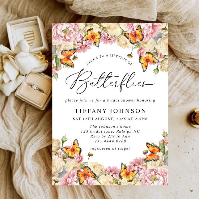 Lifetime of Butterflies Peonies Bridal Shower Invitation (Creator Uploaded)