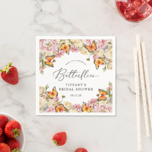 Lifetime of Butterflies Peonies Bridal Shower Napkin