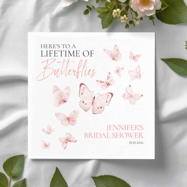 Lifetime Of Butterflies | Pink Blush Bridal Shower Napkin (Creator Uploaded)